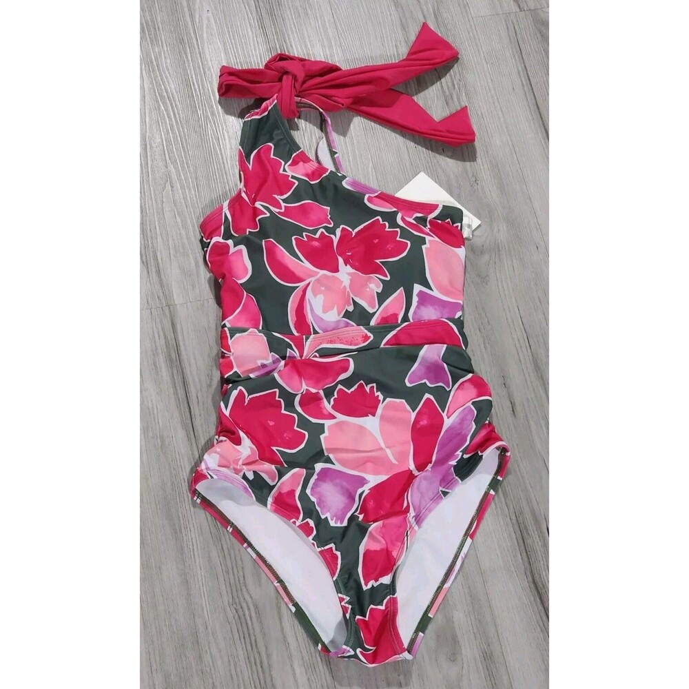 NWT Grace Karin Pink Floral 1 piece bathing suit Swim Suit Tummy Control Size S